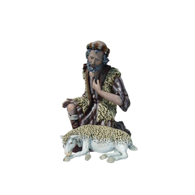 articulos religiosos festividad navidad figuras belen pastor adorando cordero barro lienzado 40 B906