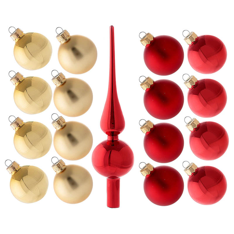 set decoracion arbol navidad rojo oro punta 16 bolas vidrio soplado 50 mm