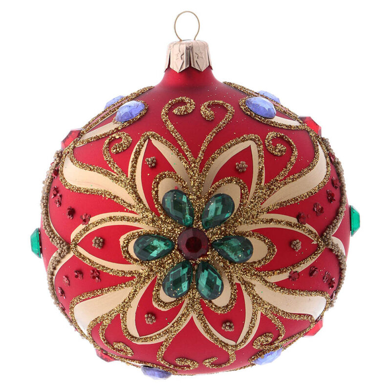 tienda articulos religiosos navidad adornos arbol navidad bolas de navidad bola de navidad de vidrio rojo y decoracion floral verde 100 mm