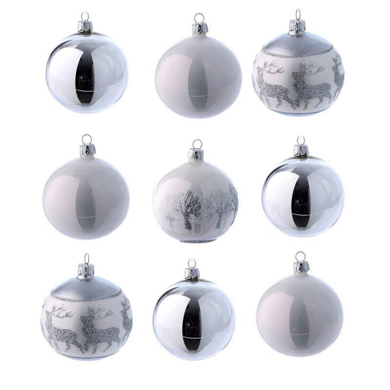 tienda articulos religiosos navidad adornos arbol navidad bolas de navidad bolas de vidrio soplado lustrosas blanco y plata 80 mm caja 9 piezas