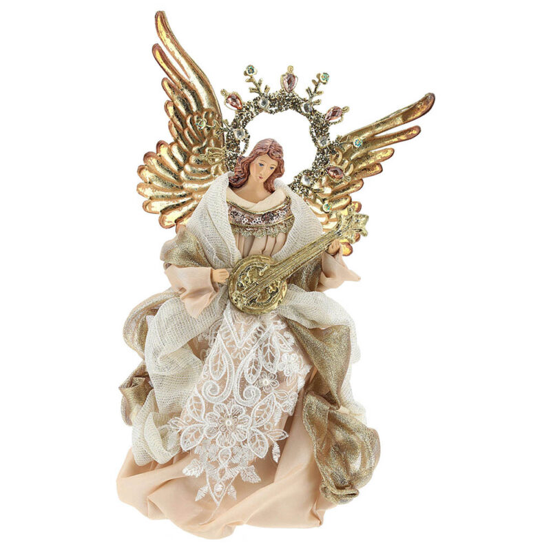 tienda articulos religiosos navidad adornos de navidad puntas para arbol navidad angel punta con guitarra 26 cm beis gold