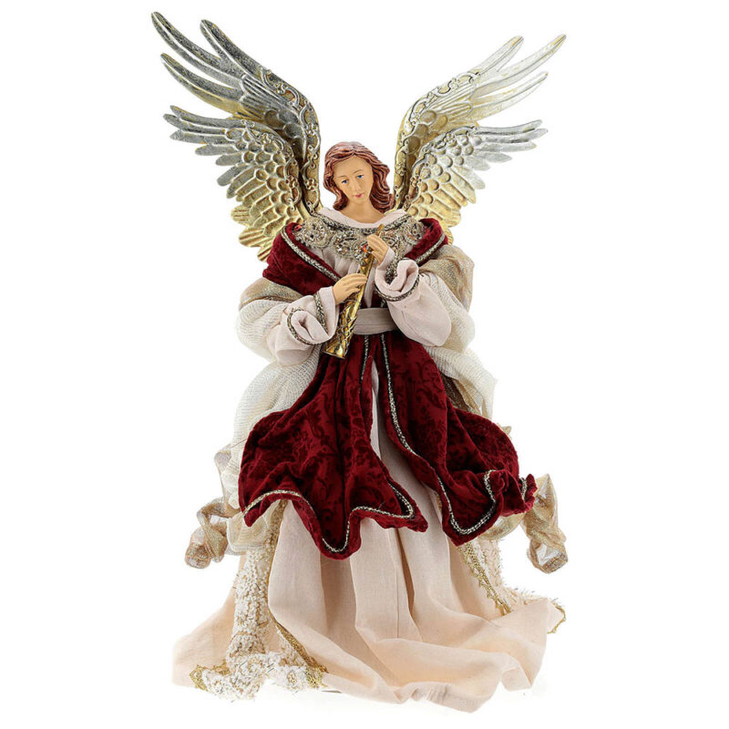 tienda articulos religiosos navidad adornos de navidad puntas para arbol navidad angel punta flauta 45 cm resina tela rojo oro estilo veneciano 1