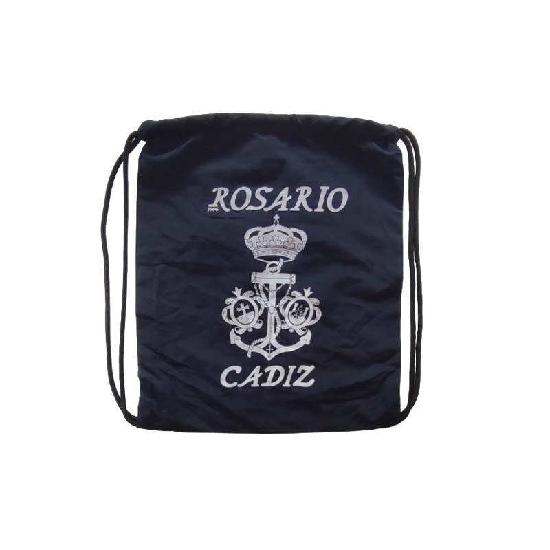 tienda articulos religiosos regalos mochila de tela escudo serigrafiado rosario de cadiz color azul